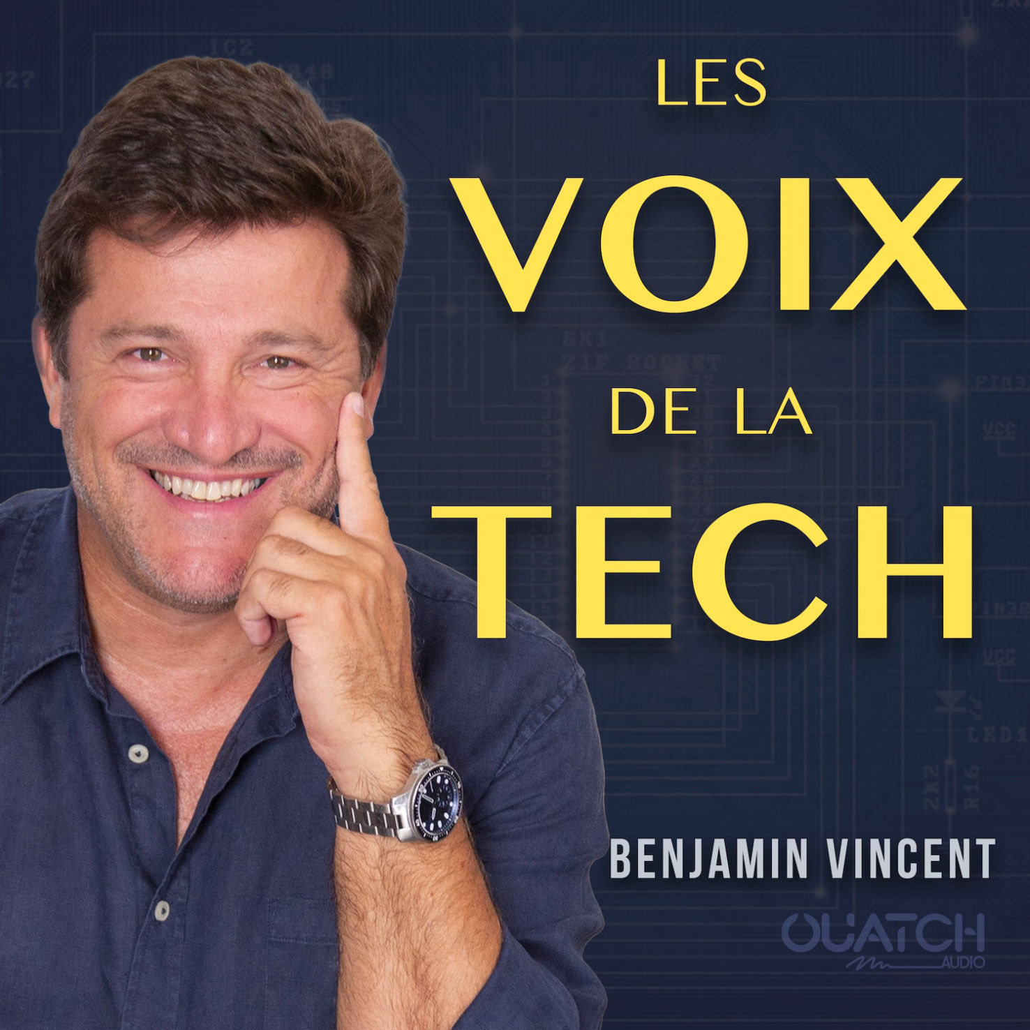 Visuel du podcast "Les Voix de la Tech" avec le portrait de Benjamin VINCENT
